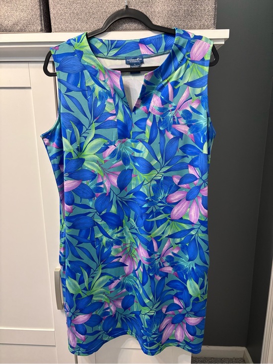 Caribbean Joe Dresses & Skirts - Caribbean Joe Blue Floral Sleeveless V-Neck Tank Dress Has Pockets Sz L